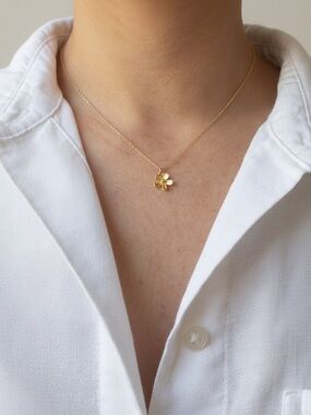 Delicate Gold Flower Pendant Necklace - Layering Dainty Minimalist Real Sterling